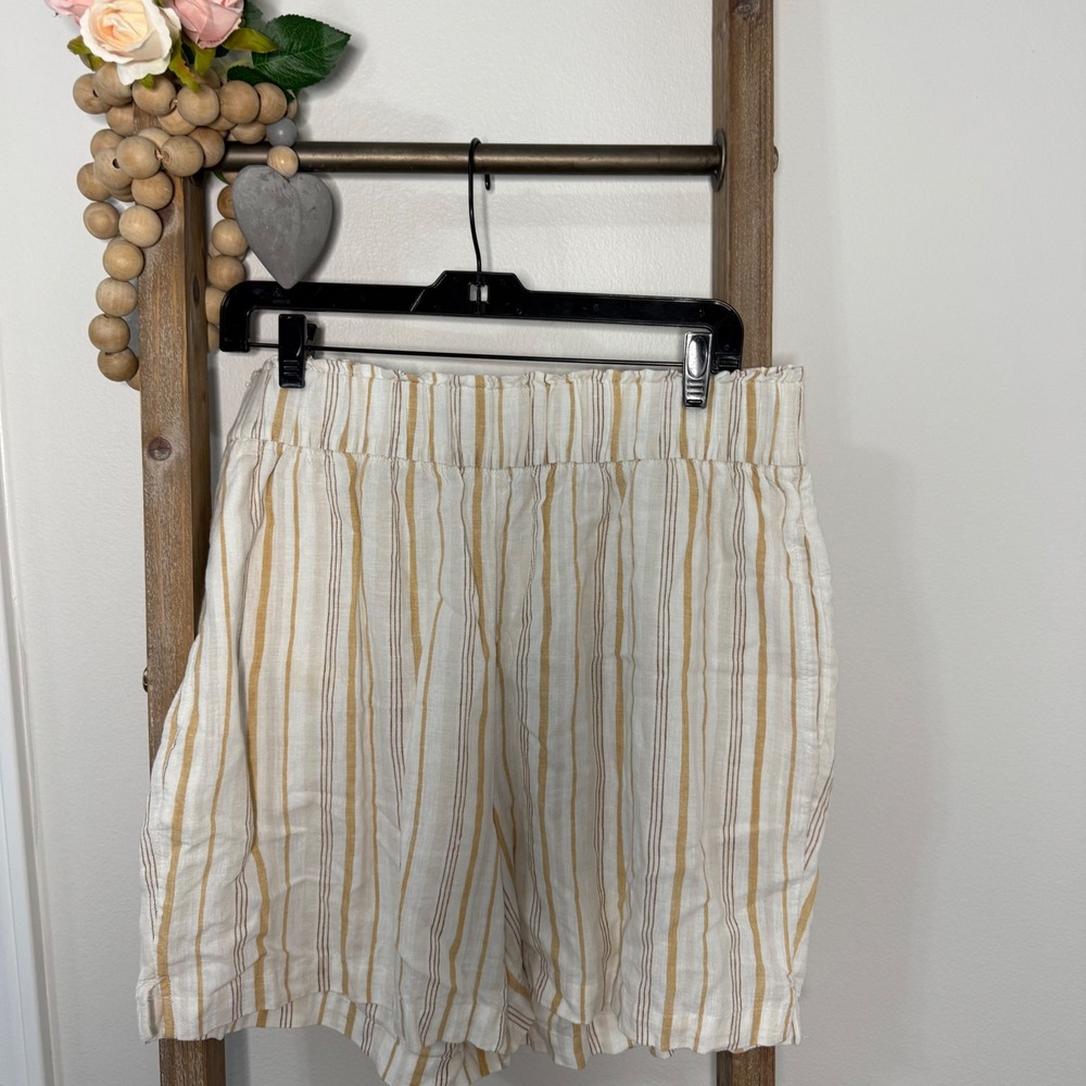 Wonderly White Brown Striped Linen Shorts Size Large